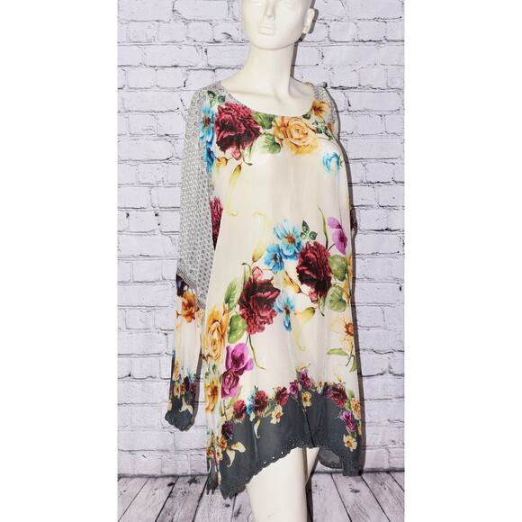 JOHNNY WAS Linden Bohemian Floral Flowy Tunic Blouse Size Large - Picture 1 of 7